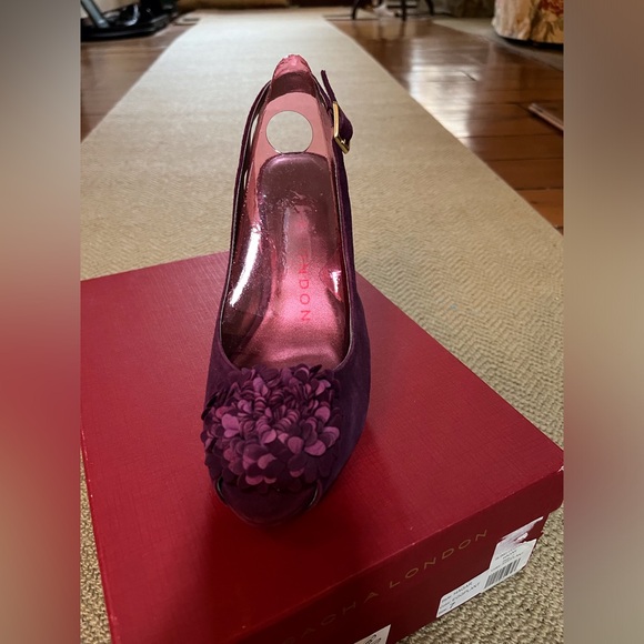 Sasha London Eggplant Kid Suede Slingback Size 7B - Picture 5 of 5
